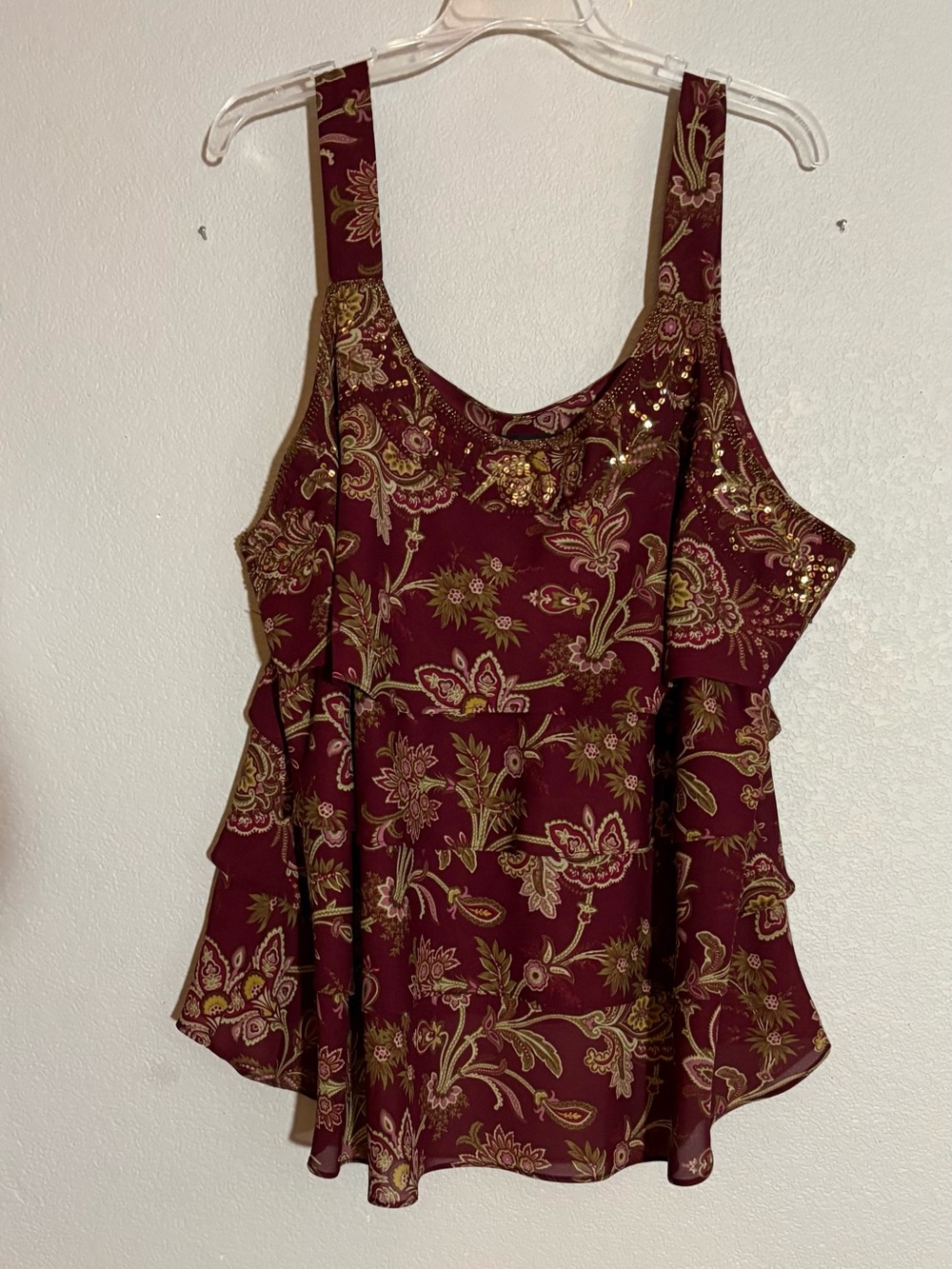 Women’s Lane Bryant Burgundy Floral Ruffle Tank Top Sz 18